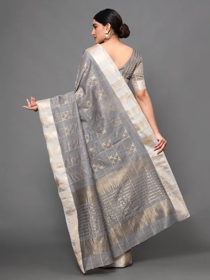 Glemora Grey Beautiful Ethnic Wear Silk Blend  Traditional Saree
