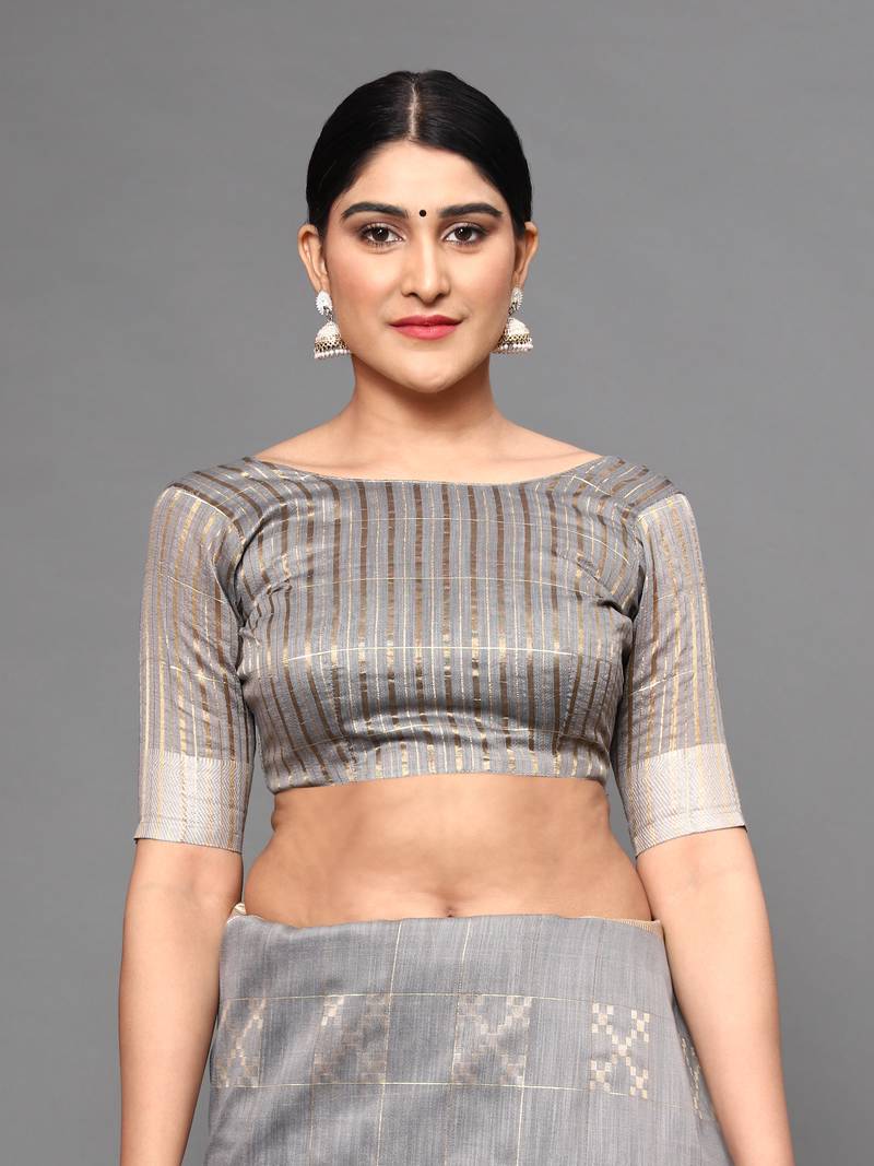 Glemora Grey Beautiful Ethnic Wear Silk Blend  Traditional Saree