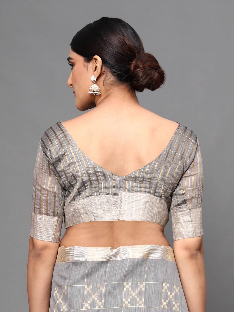 Glemora Grey Beautiful Ethnic Wear Silk Blend  Traditional Saree