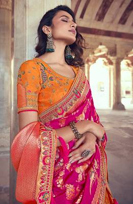 Orange embroidered silk semi stitched lehenga 2