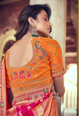 Orange embroidered silk semi stitched lehenga 3