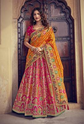 Rani-pink embroidered silk semi stitched lehenga 1
