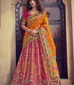 Rani-pink embroidered silk semi stitched lehenga