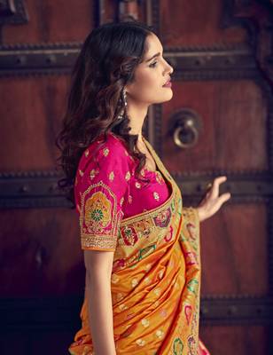 Rani-pink embroidered silk semi stitched lehenga 2
