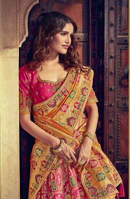 Rani-pink embroidered silk semi stitched lehenga 3