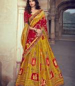 Yellow embroidered silk semi stitched lehenga