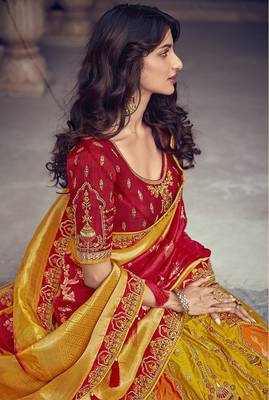 Yellow embroidered silk semi stitched lehenga 2
