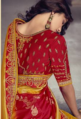Yellow embroidered silk semi stitched lehenga 3