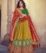 Yellow embroidered silk semi stitched lehenga