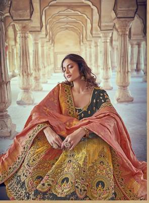 Dark-grey embroidered silk semi stitched lehenga 2
