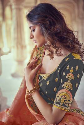 Dark-grey embroidered silk semi stitched lehenga 3
