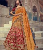 Red embroidered silk semi stitched lehenga