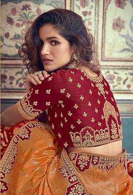 Red embroidered silk semi stitched lehenga 2