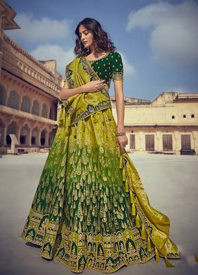 Green embroidered silk semi stitched lehenga 1