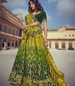 Green embroidered silk semi stitched lehenga