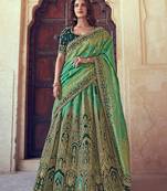 Sea-green embroidered silk semi stitched lehenga