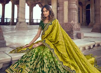 Green embroidered silk semi stitched lehenga 3