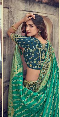 Teal embroidered silk semi stitched lehenga 3