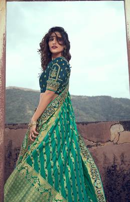 Teal embroidered silk semi stitched lehenga 4