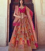 Multicolor embroidered silk semi stitched lehenga