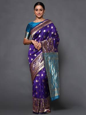 Glemora Blue Designer Ethnic Wear Silk Blend  Traditional Saree 1