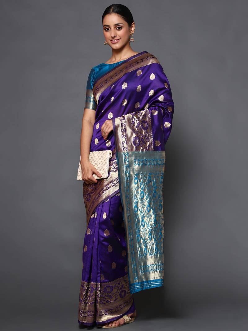 Glemora Blue Designer Ethnic Wear Silk Blend  Traditional Saree