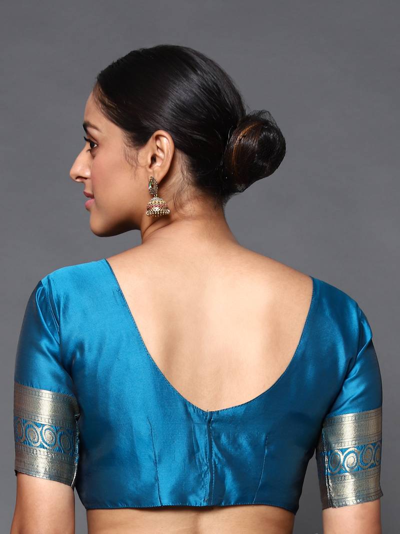 Glemora Blue Designer Ethnic Wear Silk Blend  Traditional Saree