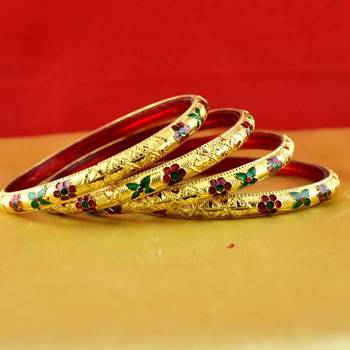 Rajasthani gokharoo,kara churi meenakari,moti,cz,stone,bangles size-2.4,2.6,2.8 1
