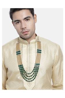 4 Layered Traditional Dulha Moti Mala with Beads Maharaja HaarGroom Necklace 