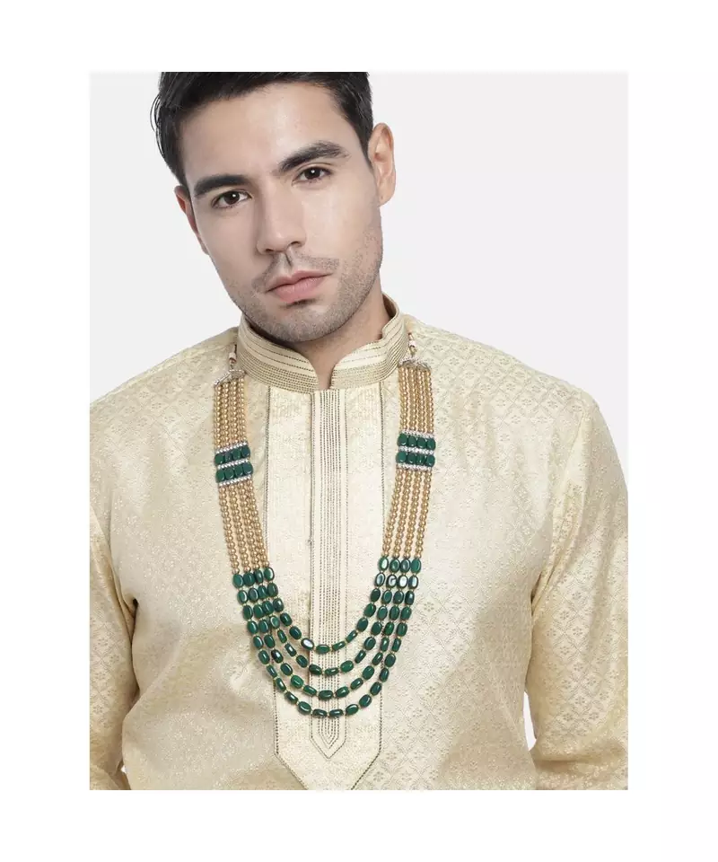 4 Layered Traditional Gold Plated Dulha Moti Mala with Beads Maharaja HaarGroom Necklace (MLP37G)
