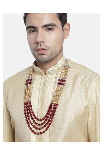 4 Layered Traditional Dulha Moti Mala with Beads Maharaja HaarGroom Necklace 