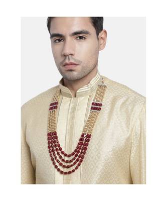 4 Layered Traditional Dulha Moti Mala with Beads Maharaja HaarGroom Necklace  1