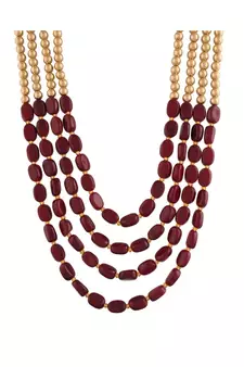 4 Layered Traditional Dulha Moti Mala with Beads Maharaja HaarGroom Necklace 