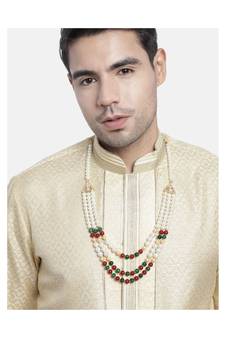 2 Layered Traditional Dulha Moti Mala with Beads Maharaja HaarGroom Necklace 
