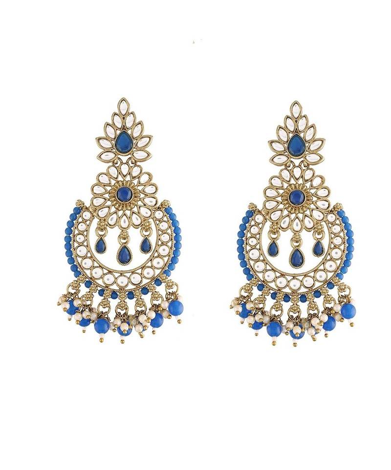 Chandbali Kundan Studded & Beaded Earrings for  