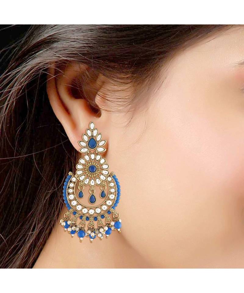 Chandbali Kundan Studded & Beaded Earrings for  