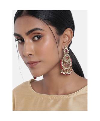 Gold Plated Chandbali Kundan Studded & Beaded Earrings for   1