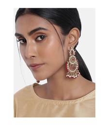 Gold Plated Chandbali Kundan Studded & Beaded Earrings for  