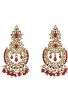 Gold Plated Chandbali Kundan Studded & Beaded Earrings for  