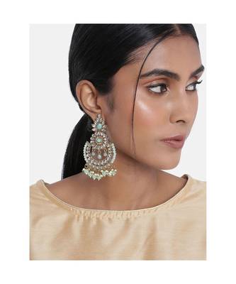 Gold Plated Chandbali Kundan Studded & Beaded Earrings for   1