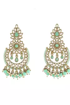 Gold Plated Chandbali Kundan Studded & Beaded Earrings for  