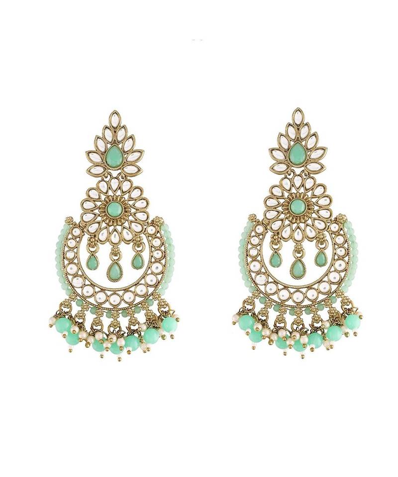 Gold Plated Chandbali Kundan Studded & Beaded Earrings for  