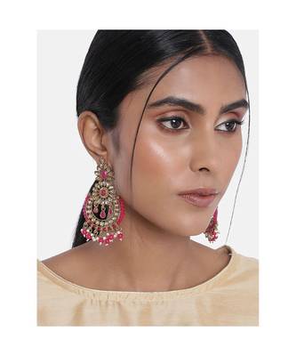Gold Plated Chandbali Kundan Studded & Beaded Earrings for   1