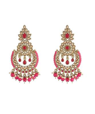 Gold Plated Chandbali Kundan Studded & Beaded Earrings for   2