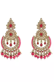 Gold Plated Chandbali Kundan Studded & Beaded Earrings for  