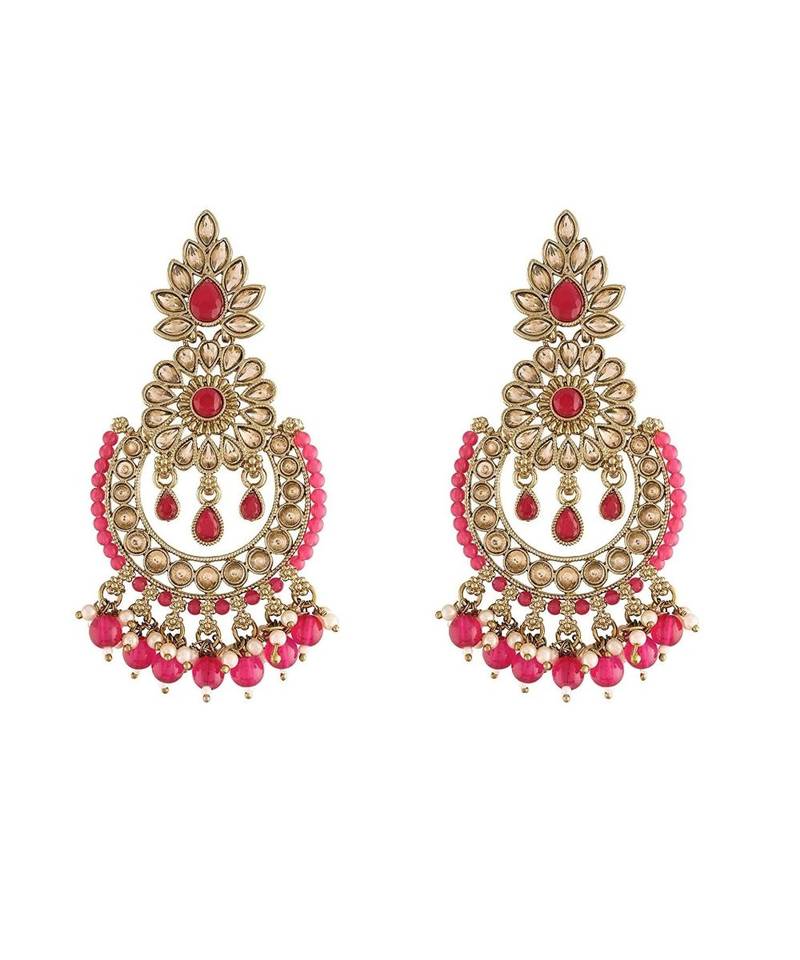 Gold Plated Chandbali Kundan Studded & Beaded Earrings for  