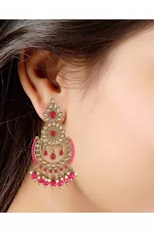 Gold Plated Chandbali Kundan Studded & Beaded Earrings for  