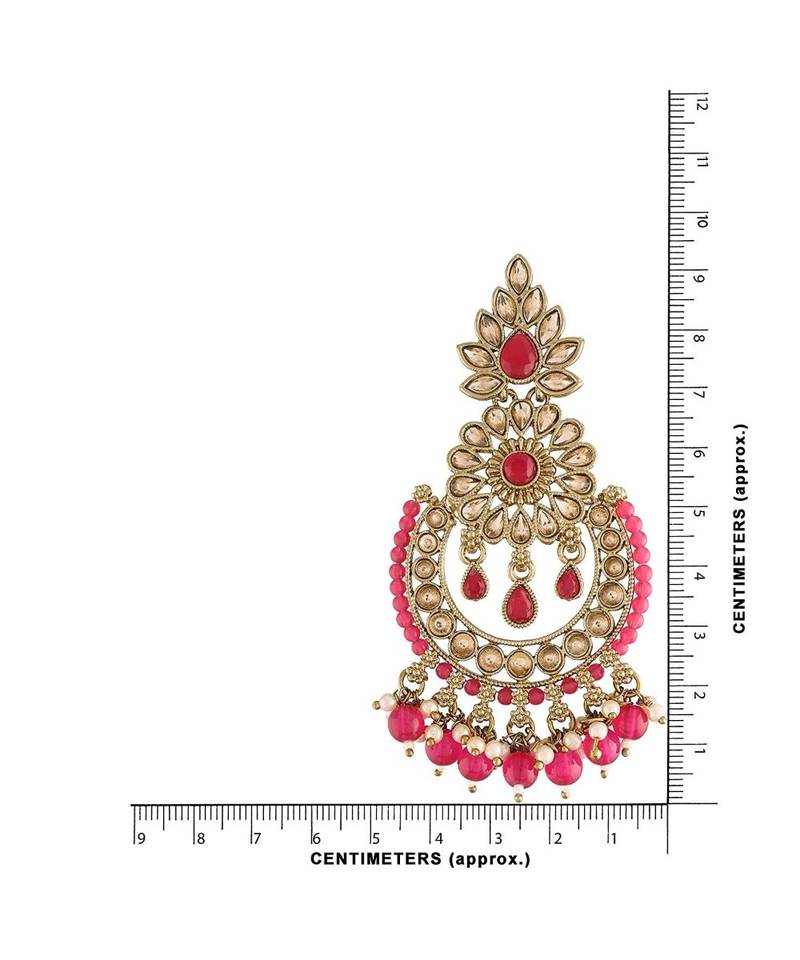 Gold Plated Chandbali Kundan Studded & Beaded Earrings for  
