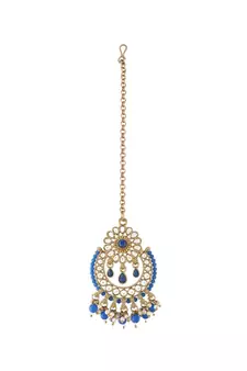 Traditional Handcrafted Earrings With Maang Tikka Encased with Faux Kundan & Pearl for Girls 