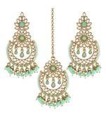 Traditional Handcrafted Earrings With Maang Tikka Encased with Faux Kundan & Pearl for Girls 